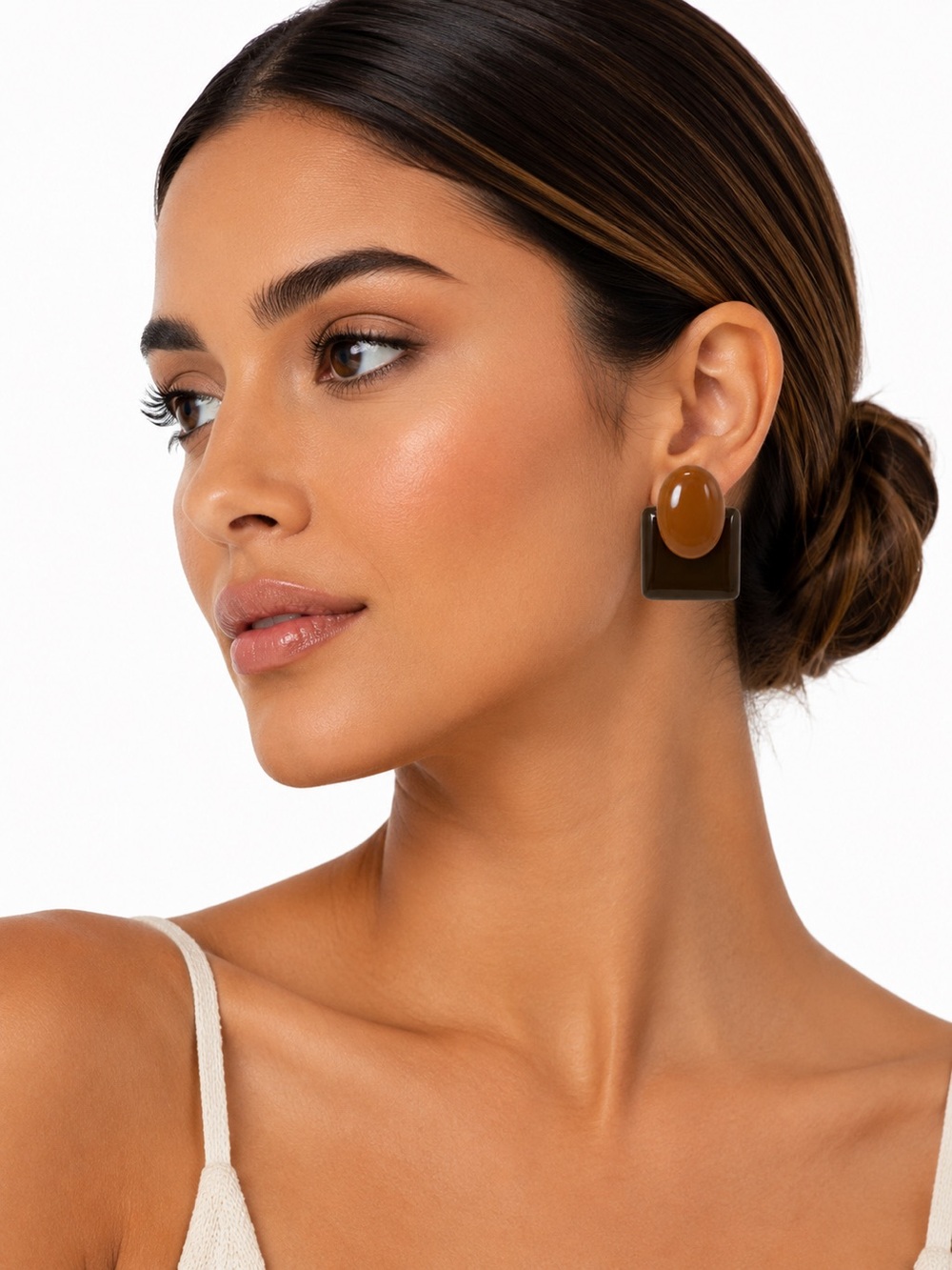 Retro Oval & Square Clip-On Earrings in Brown and Amber